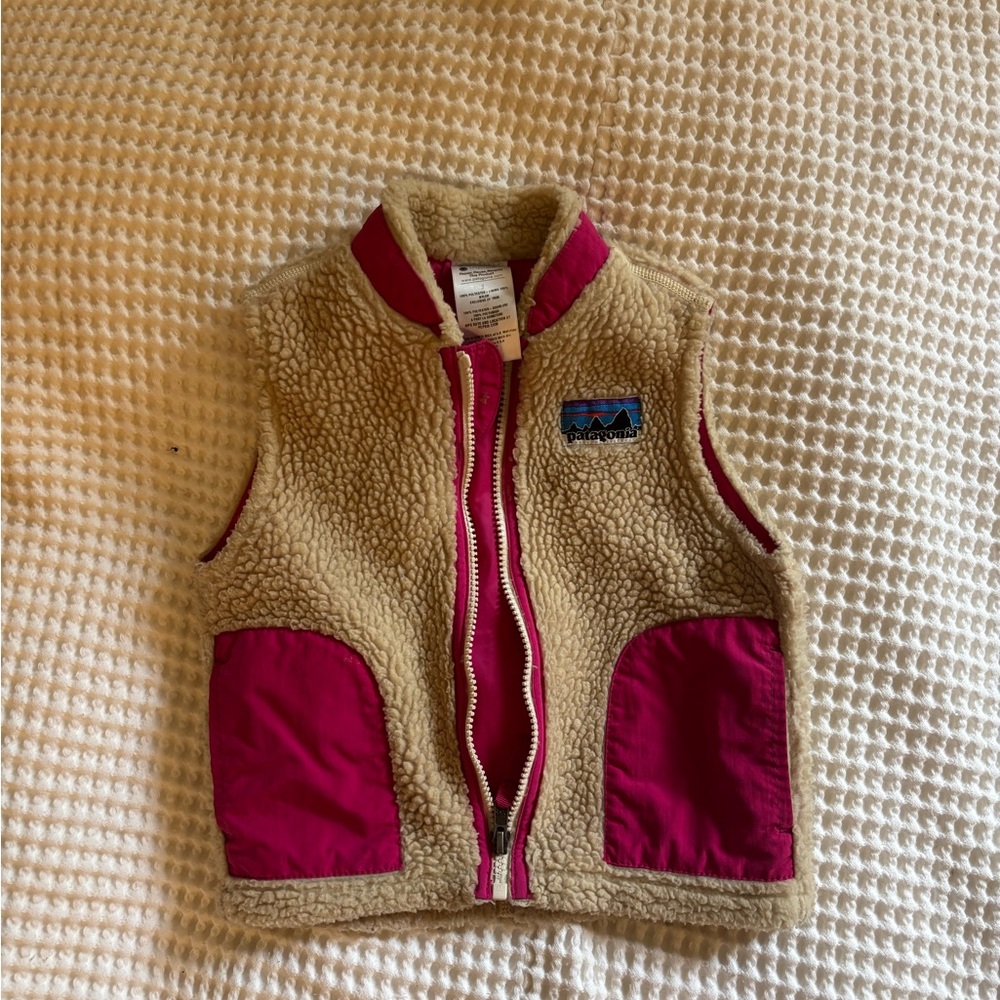 Patagonia Cream and Pink Fleece Vest